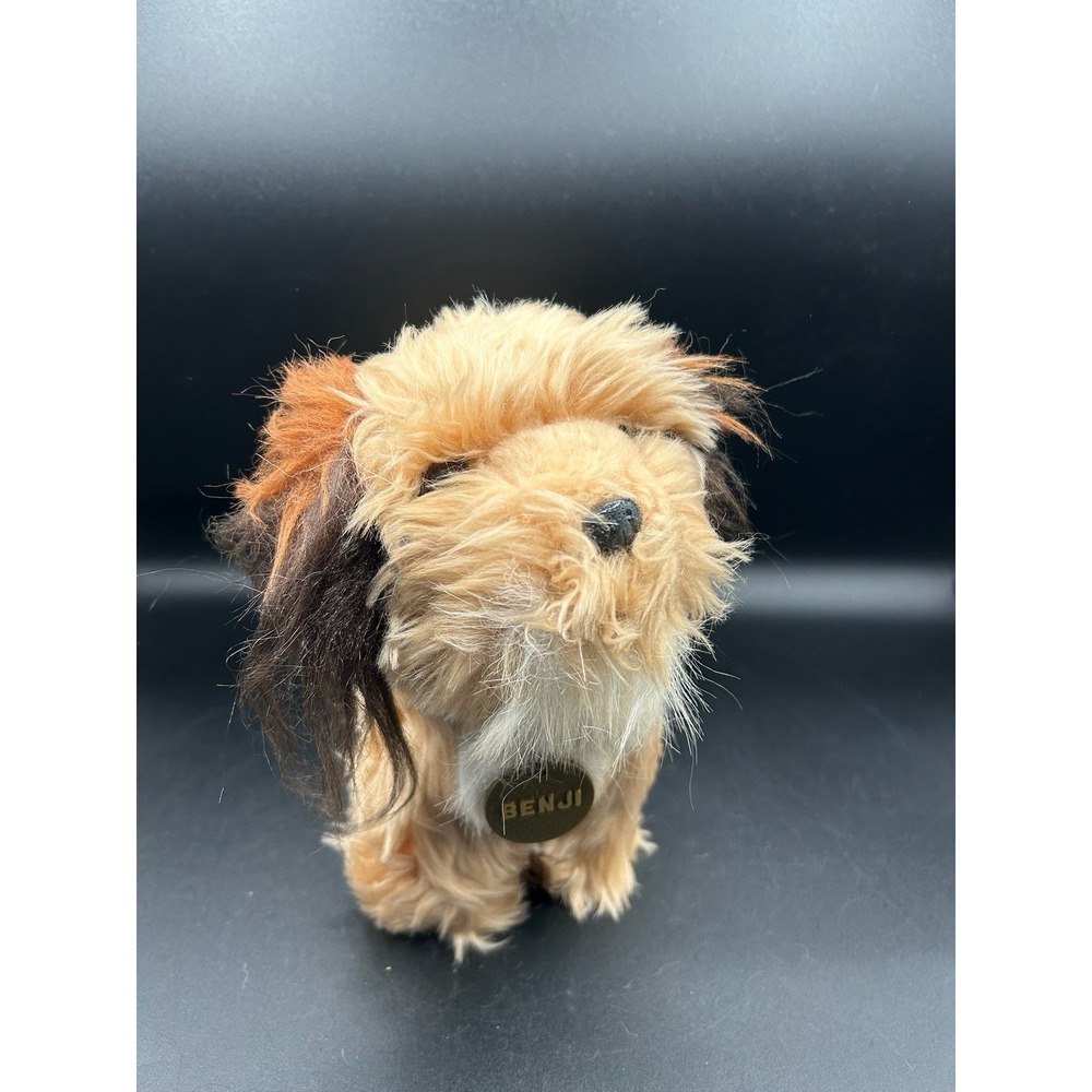 Vintage 1978 "Benji" Dog Plush Mulberry Square Dakin Metal Tag 8"  Orig Brush